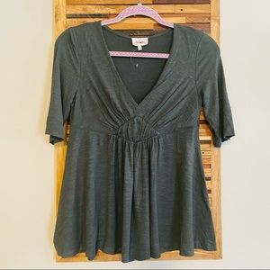 Deletta Super Soft V Neck Tee, Dark Green, gathered